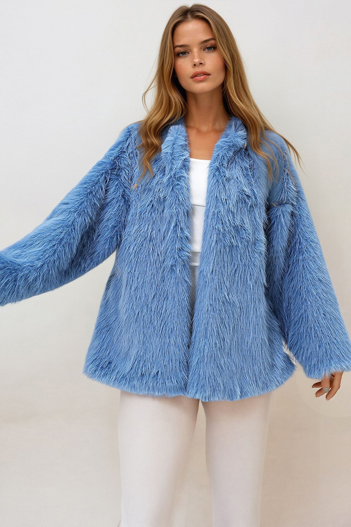 Mavi Bisiklet Yaka İçi Astarlı Kürk Ceket