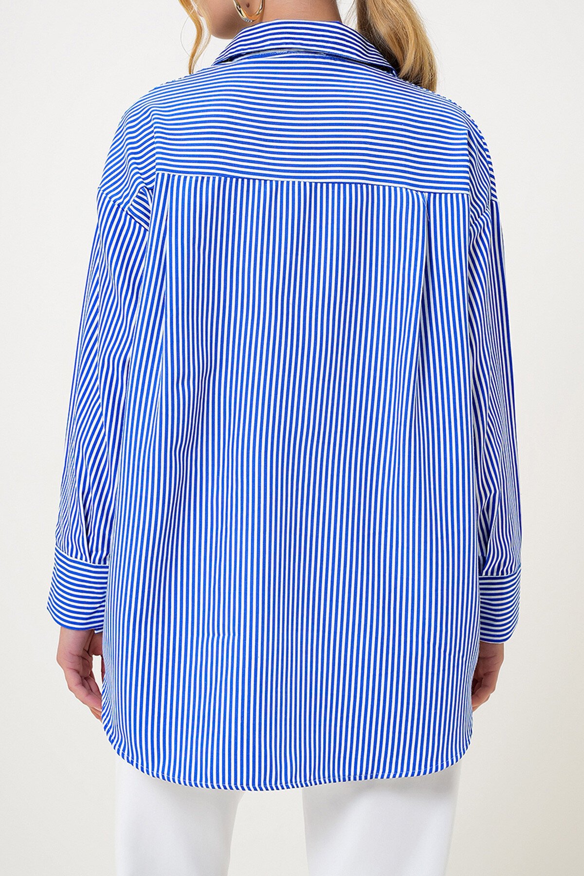 Mavi Gizli Pat Oversize Poplin Kumaş Gömlek