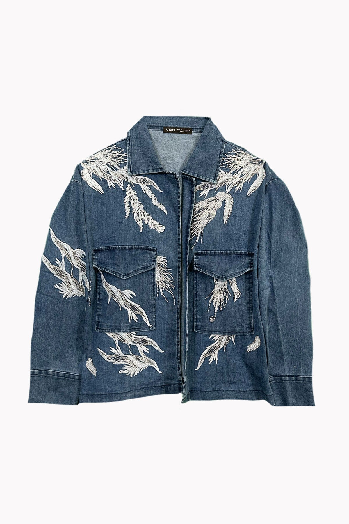 Mavi Nakışlı Denim Ceket