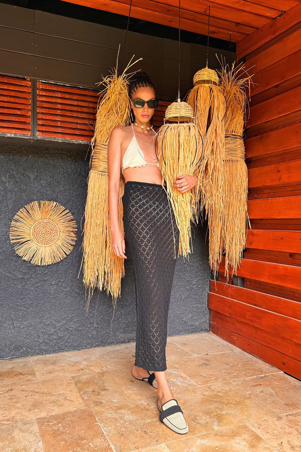 Siyah Ajurlu Astarsız Plaj Eteği