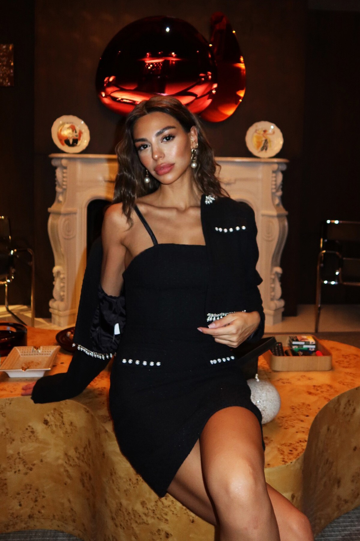 Siyah İncili Ceket Elbise Takım