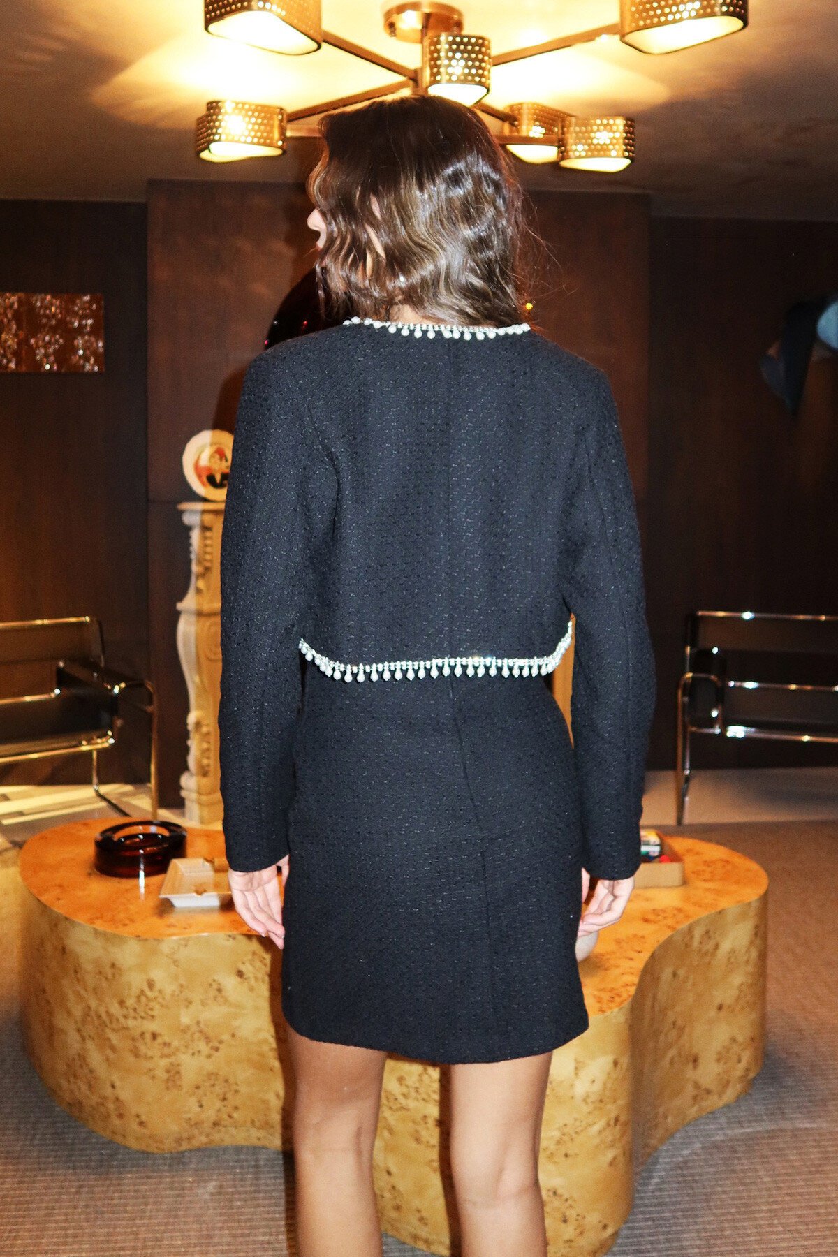 Siyah İncili Ceket Elbise Takım