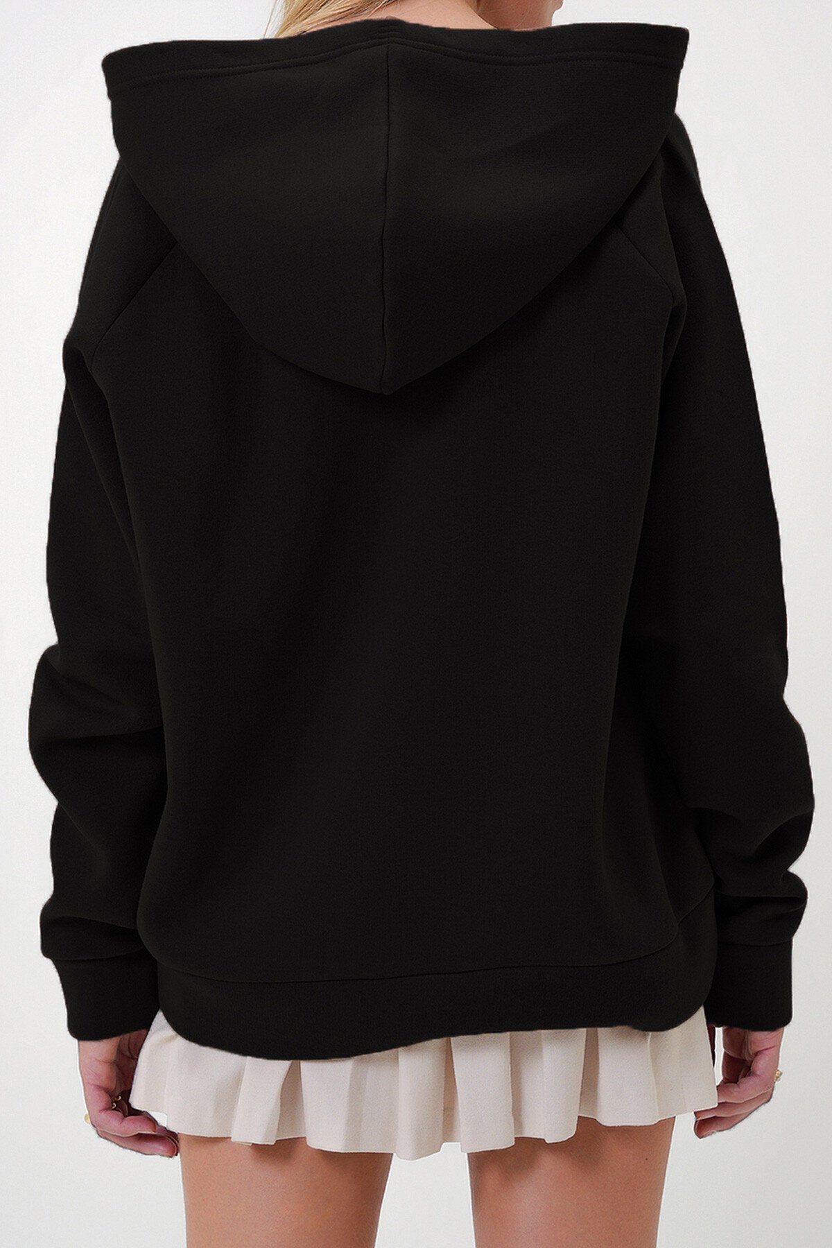 Siyah Kapüşonlu Çıtçıt Kapamalı 3 İplik İçi Şardonlu Oversize Sweatshirt