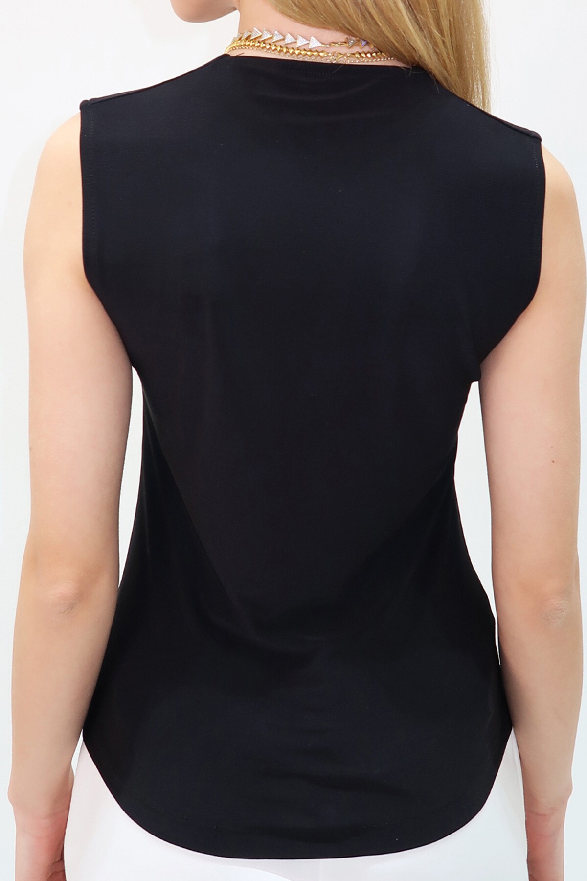 Siyah Kare Yaka Kalın Askılı Sandy Bluz