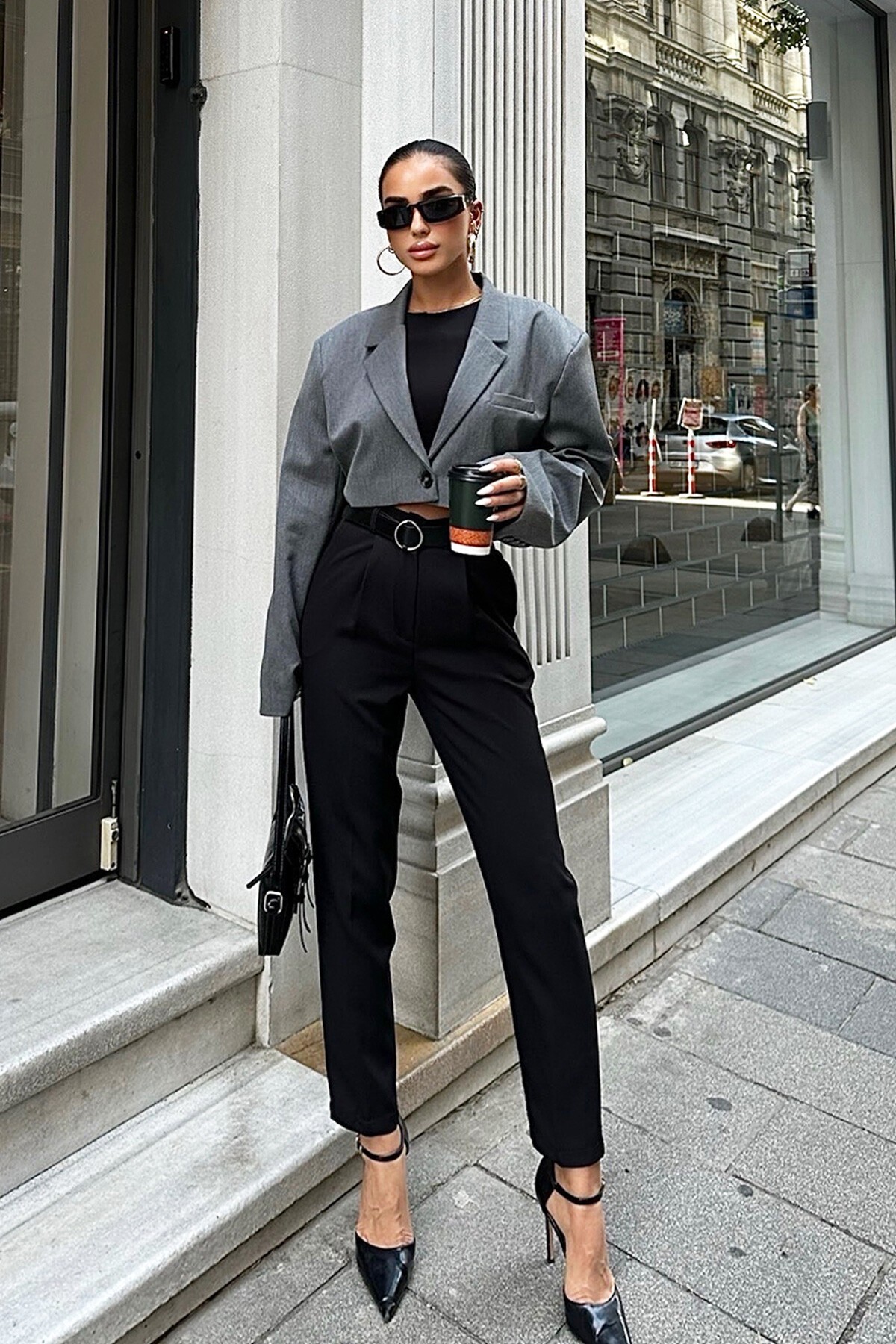 Siyah Kemerli Palazzo Pantolon