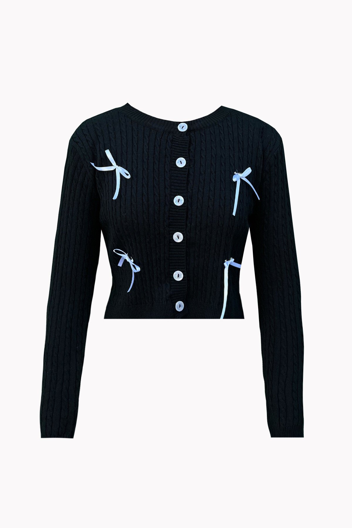 Siyah Kurdela Detay Triko Hırka