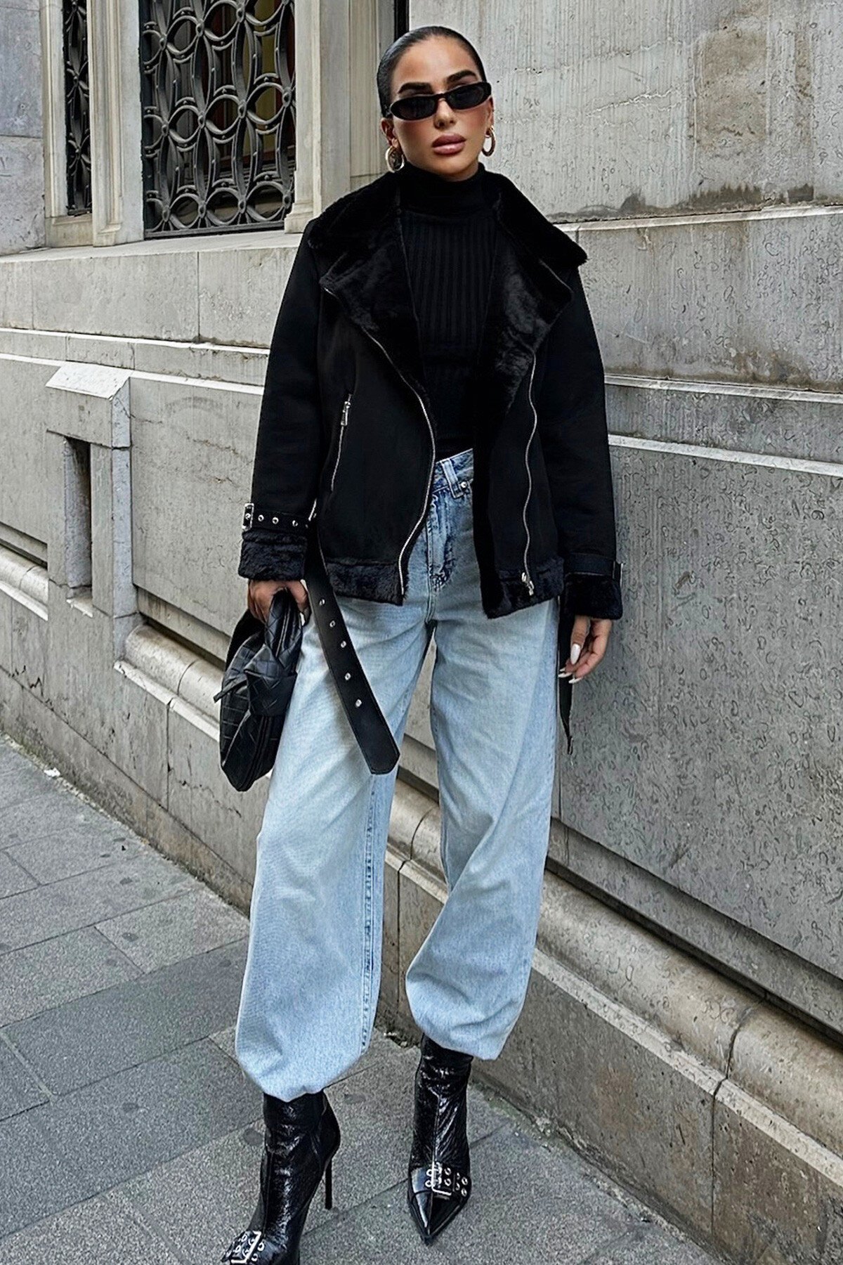 Siyah Lamineli Süet Ceket