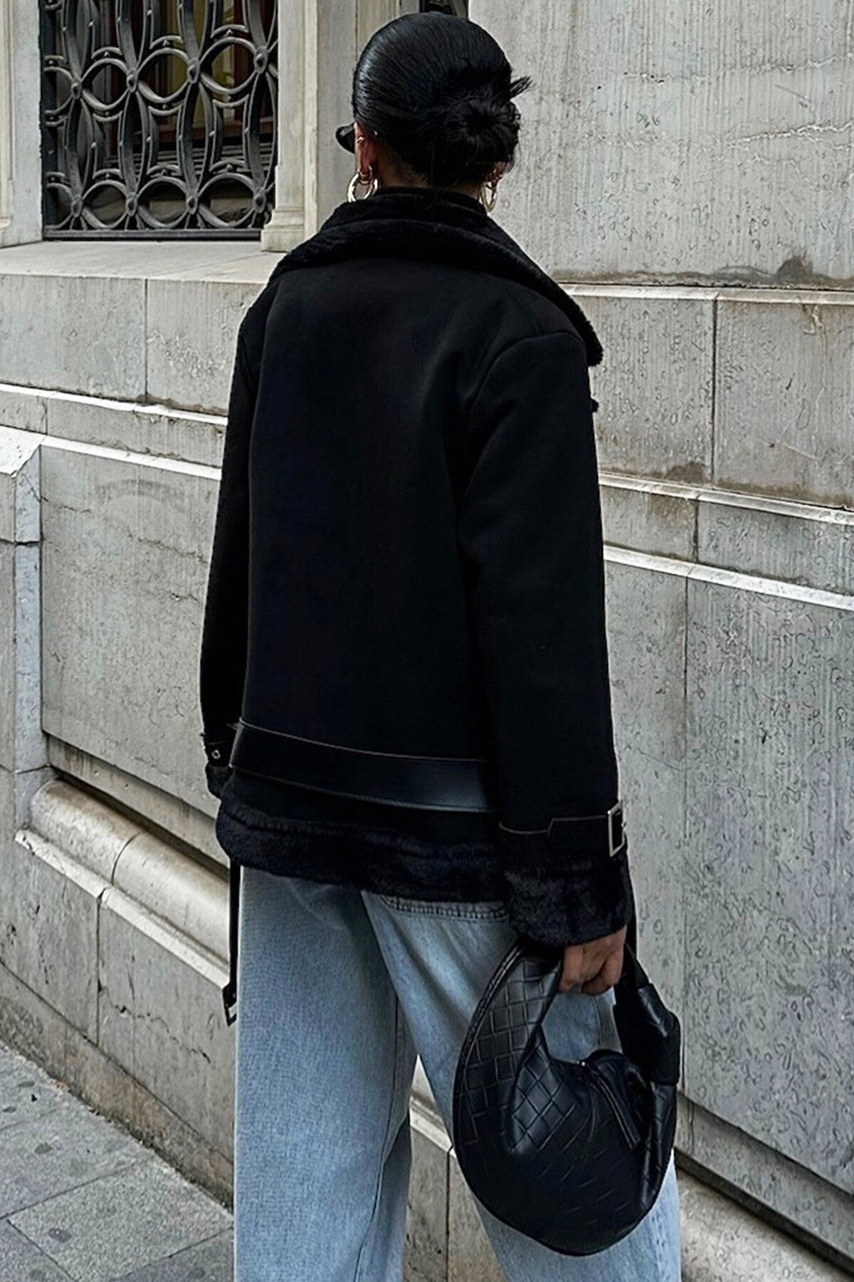 Siyah Lamineli Süet Ceket