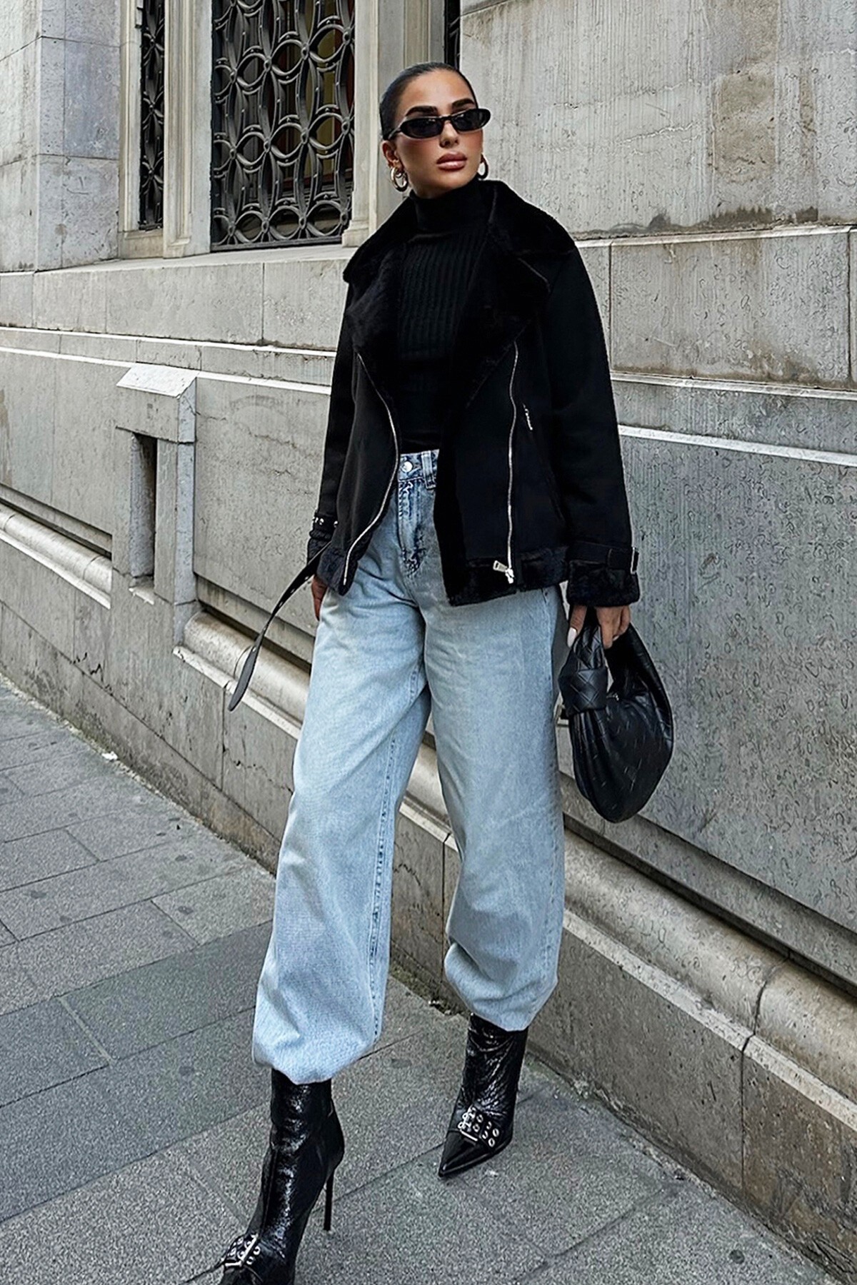 Siyah Lamineli Süet Ceket