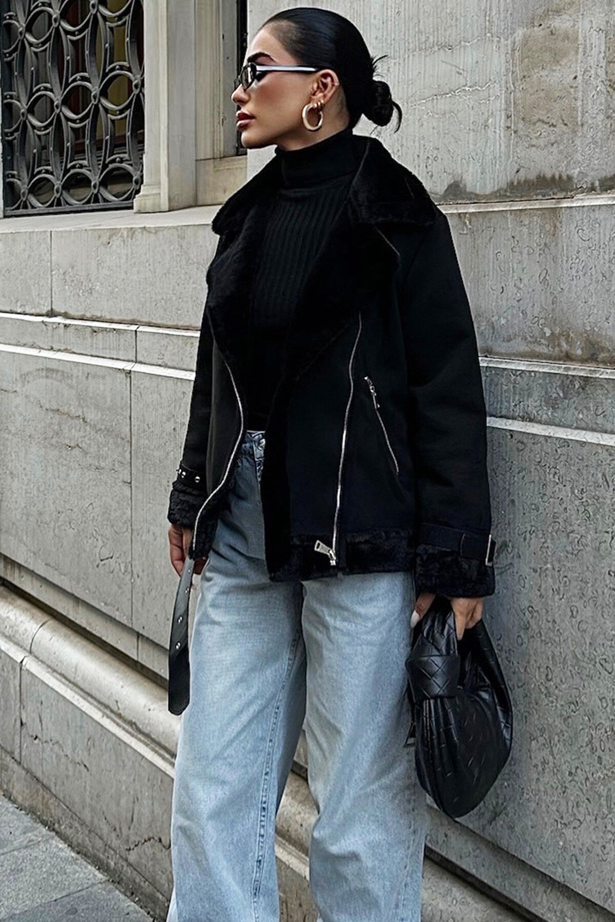 Siyah Lamineli Süet Ceket