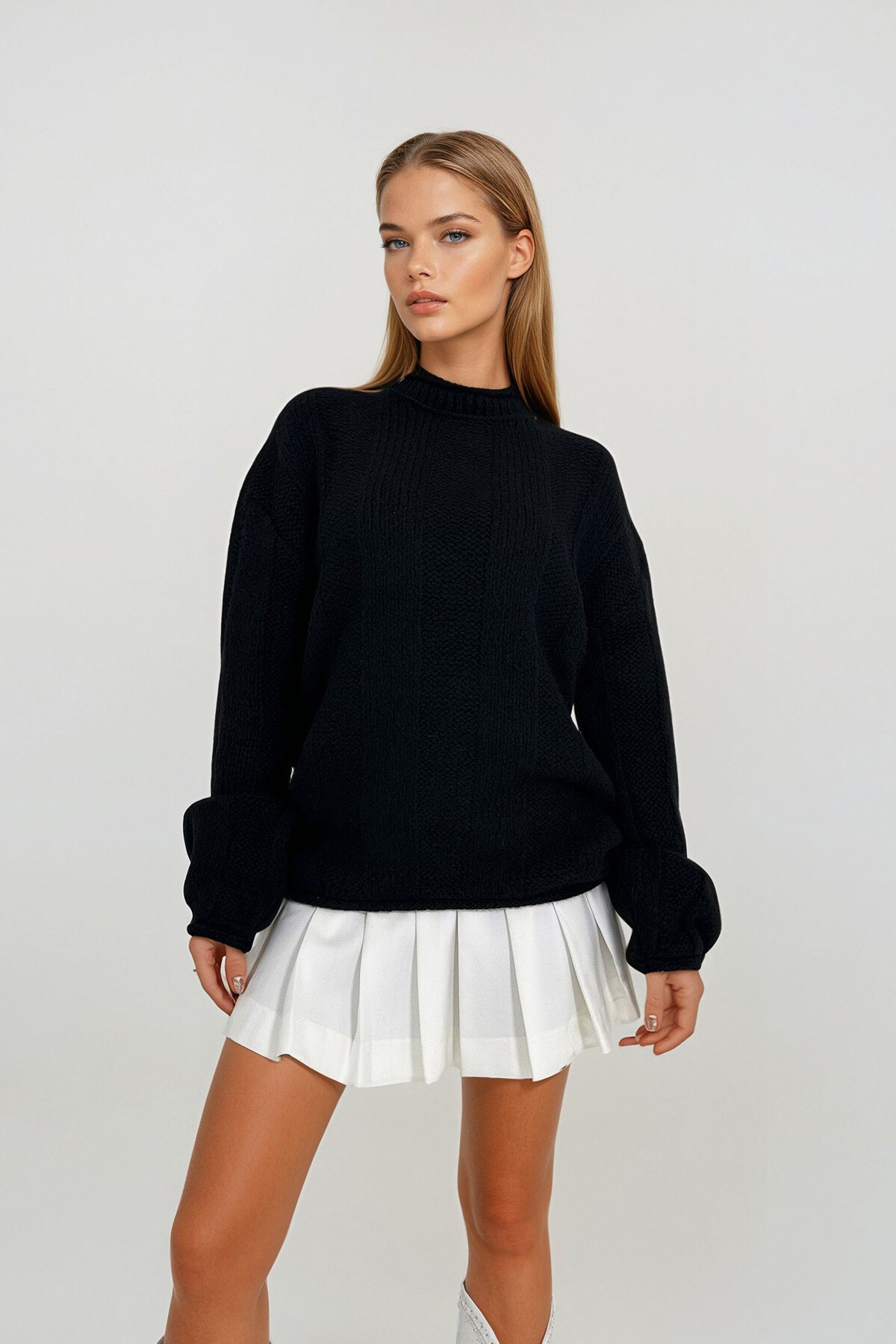 Siyah Oversize Triko Kazak