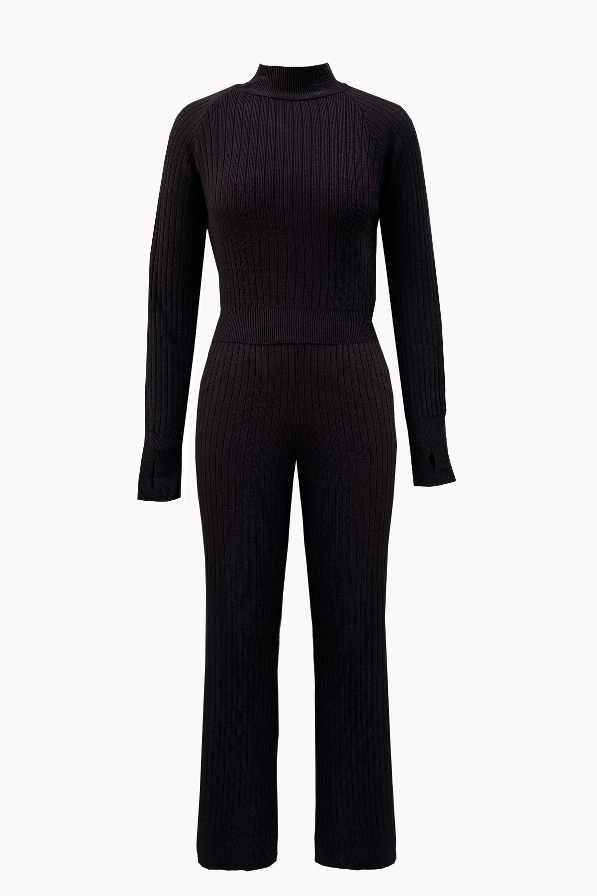 Siyah Parmak Detaylı Triko Alt Üst Takım