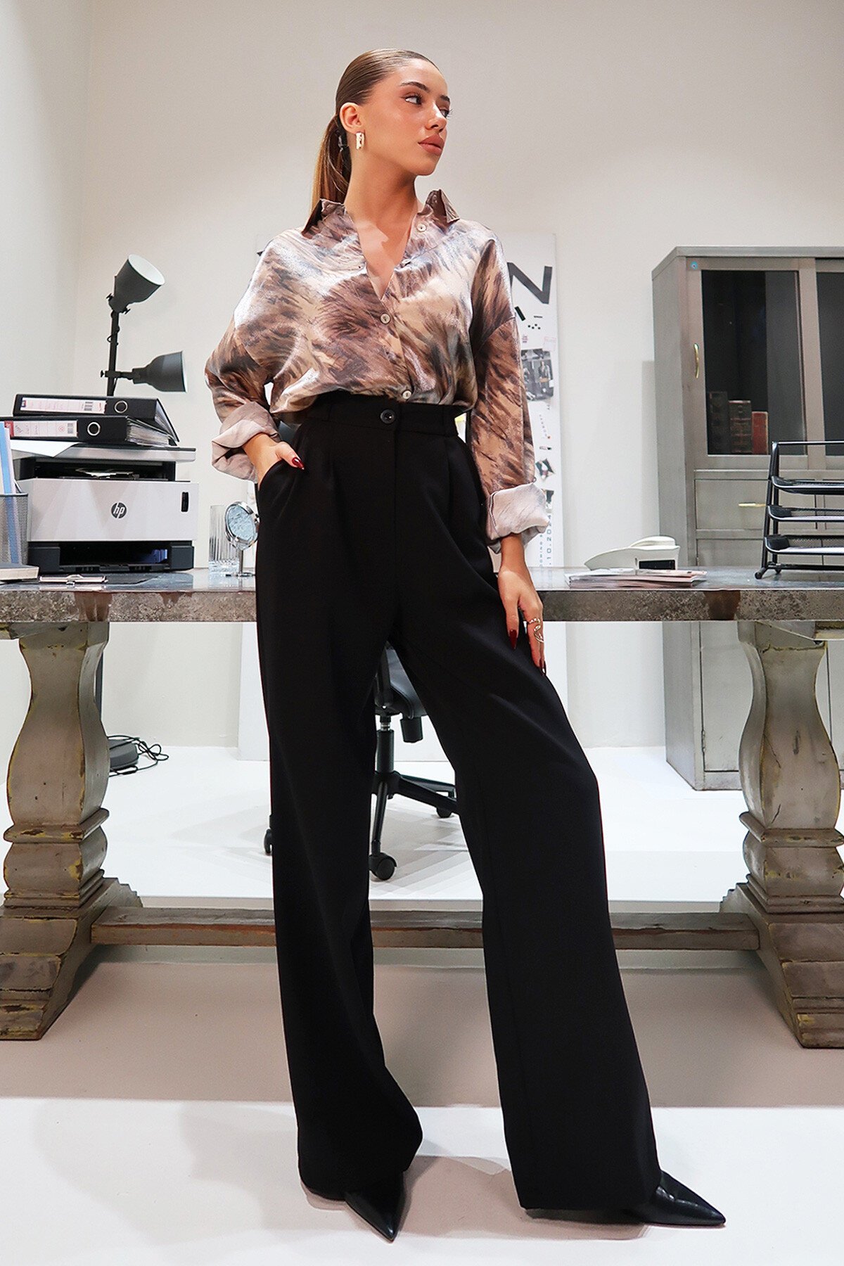 Siyah Wide Leg Pantolon