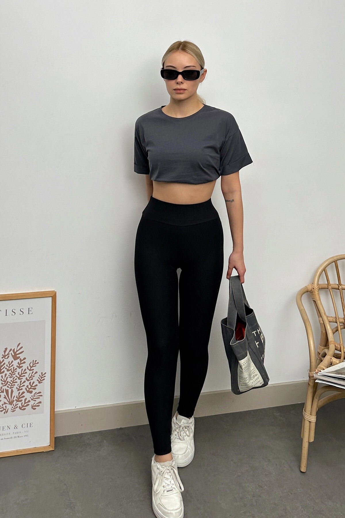 Siyah Yüksek Bel Fitilli Likralı Ottoban Tayt