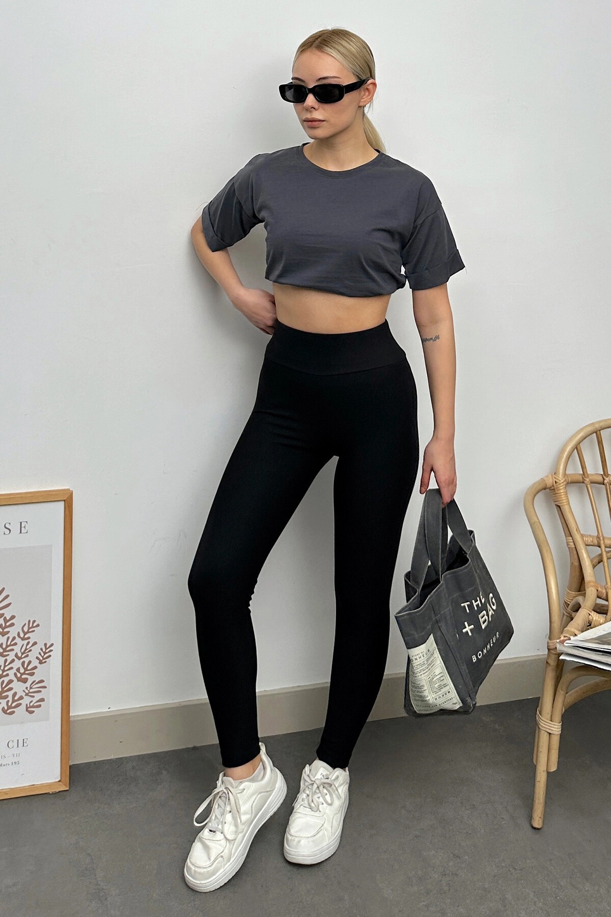 Siyah Yüksek Bel Fitilli Likralı Ottoban Tayt