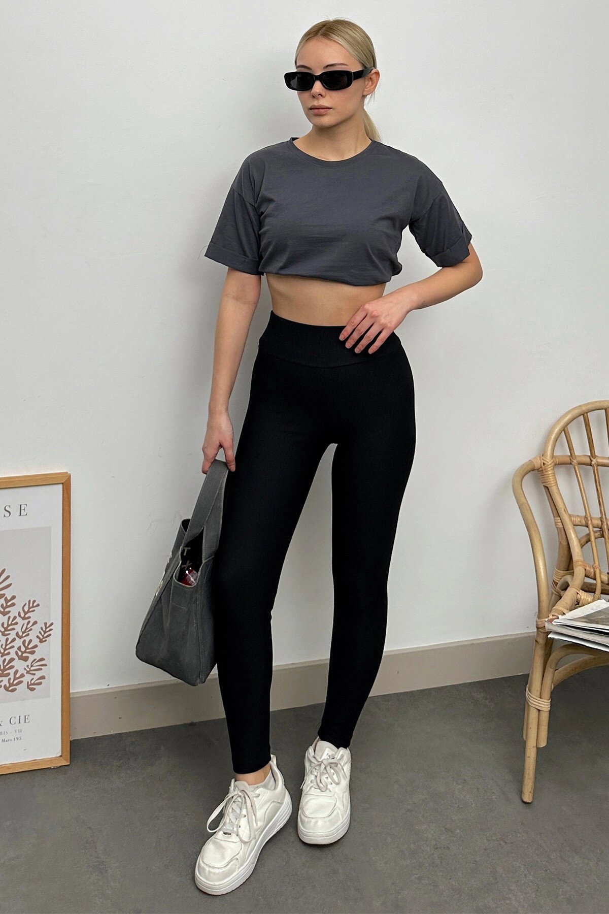 Siyah Yüksek Bel Fitilli Likralı Ottoban Tayt