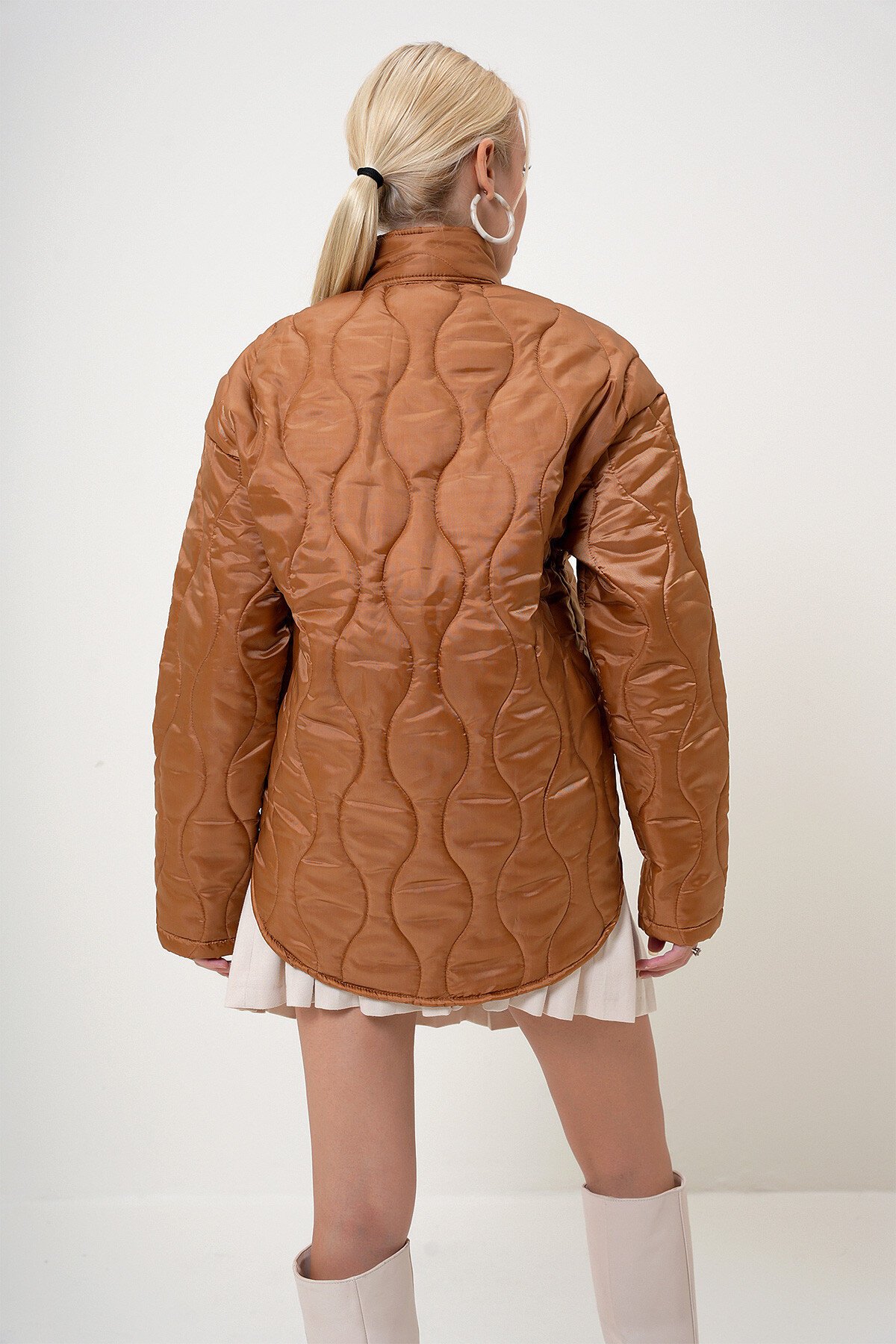 Taba Bebe Yaka Astarlı Çift Cepli Kapitone Mont