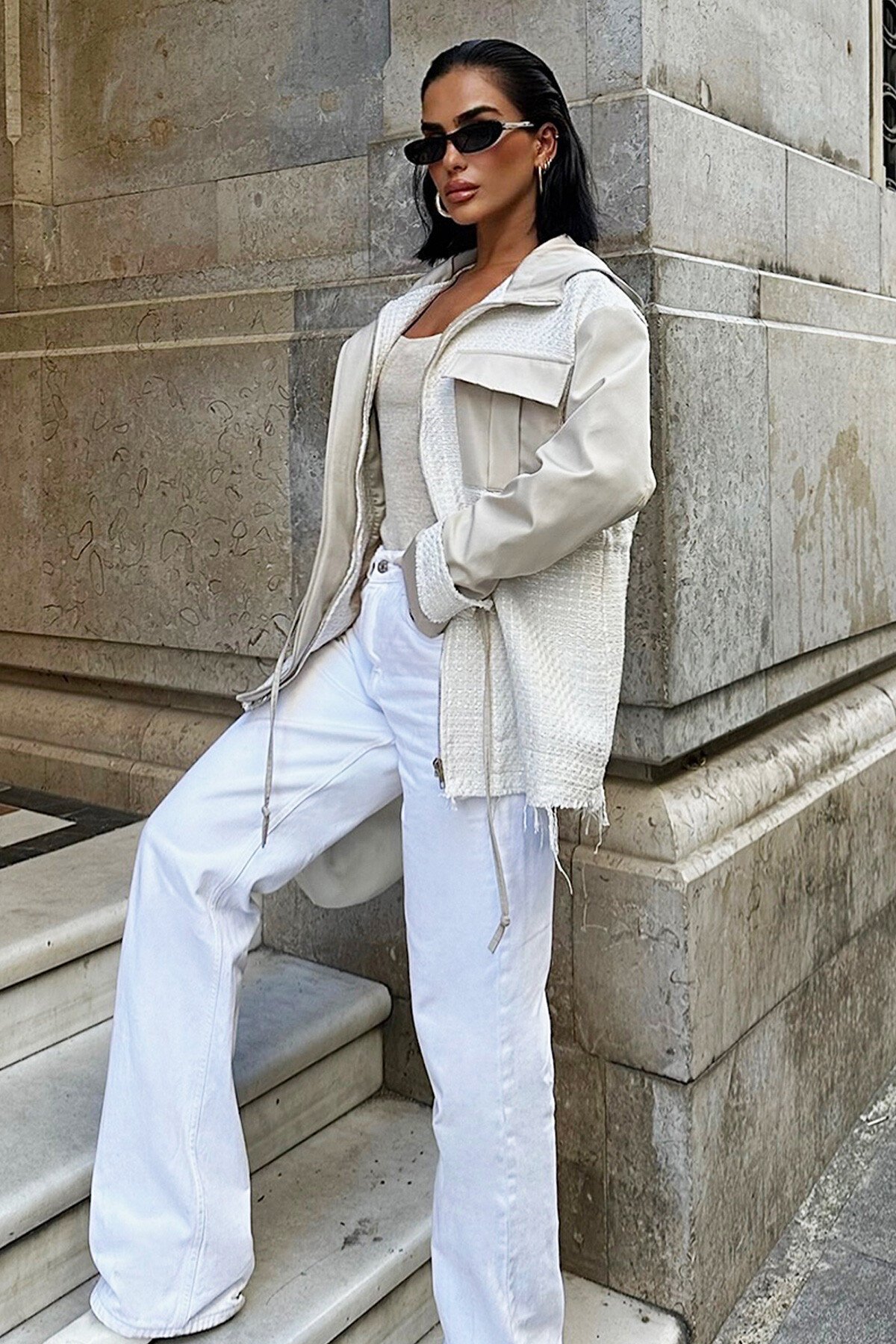 Taş Kapüşonlu Tasarım Ceket