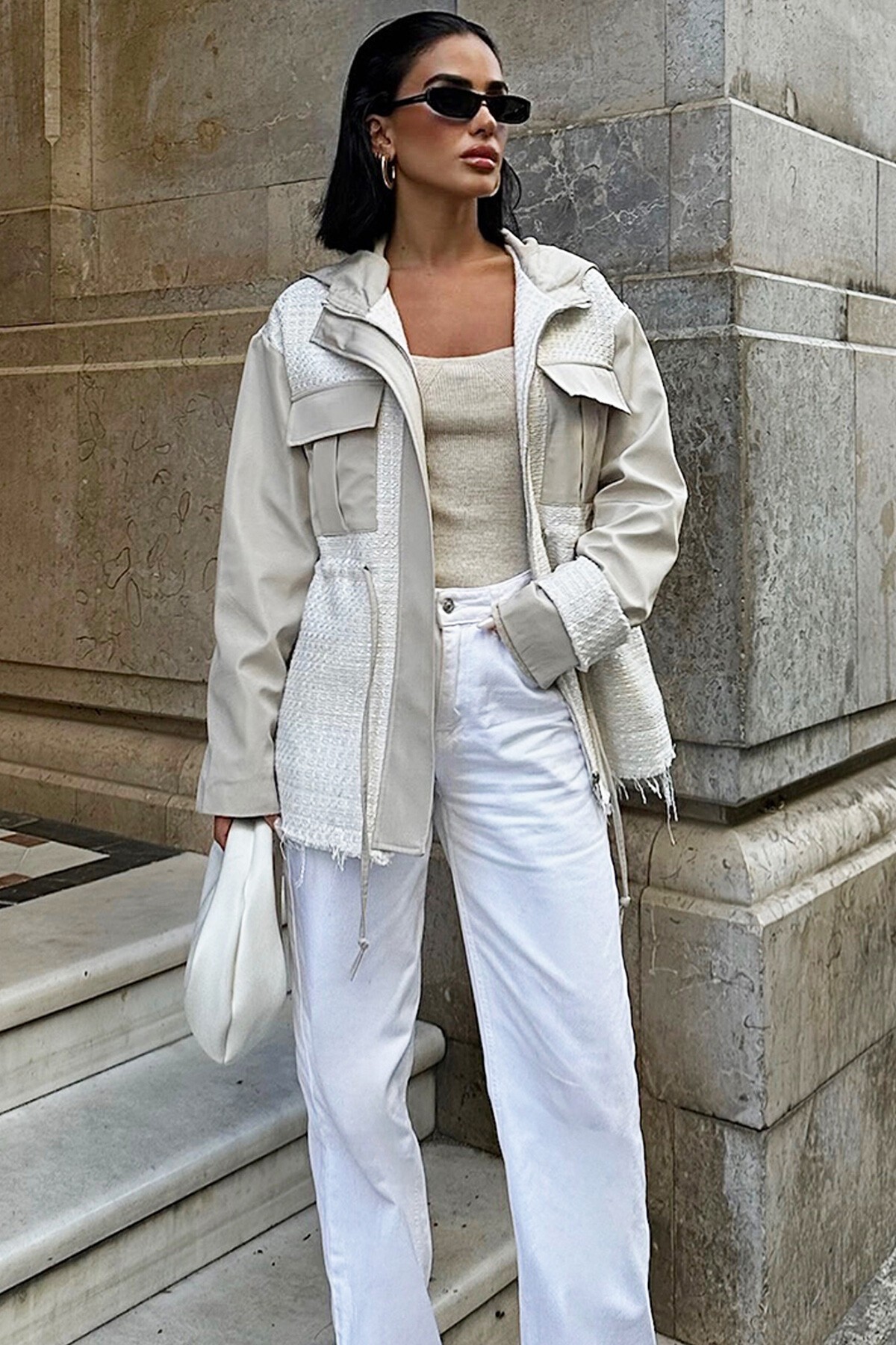 Taş Kapüşonlu Tasarım Ceket