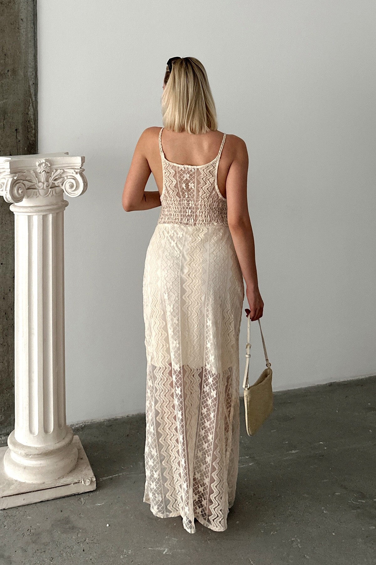 Taş V Yaka İçi Astarlı Kroşeta Elbise