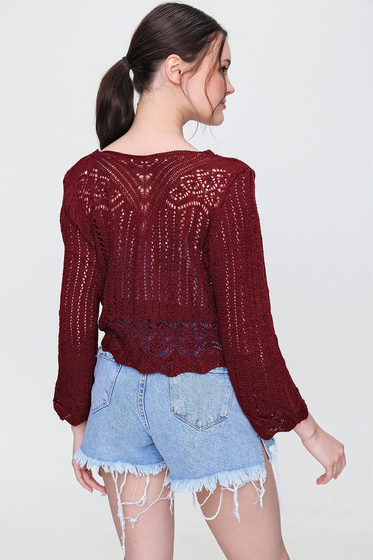 V Yaka Ajurlu Mevsimlik Triko Bluz ESQ0010