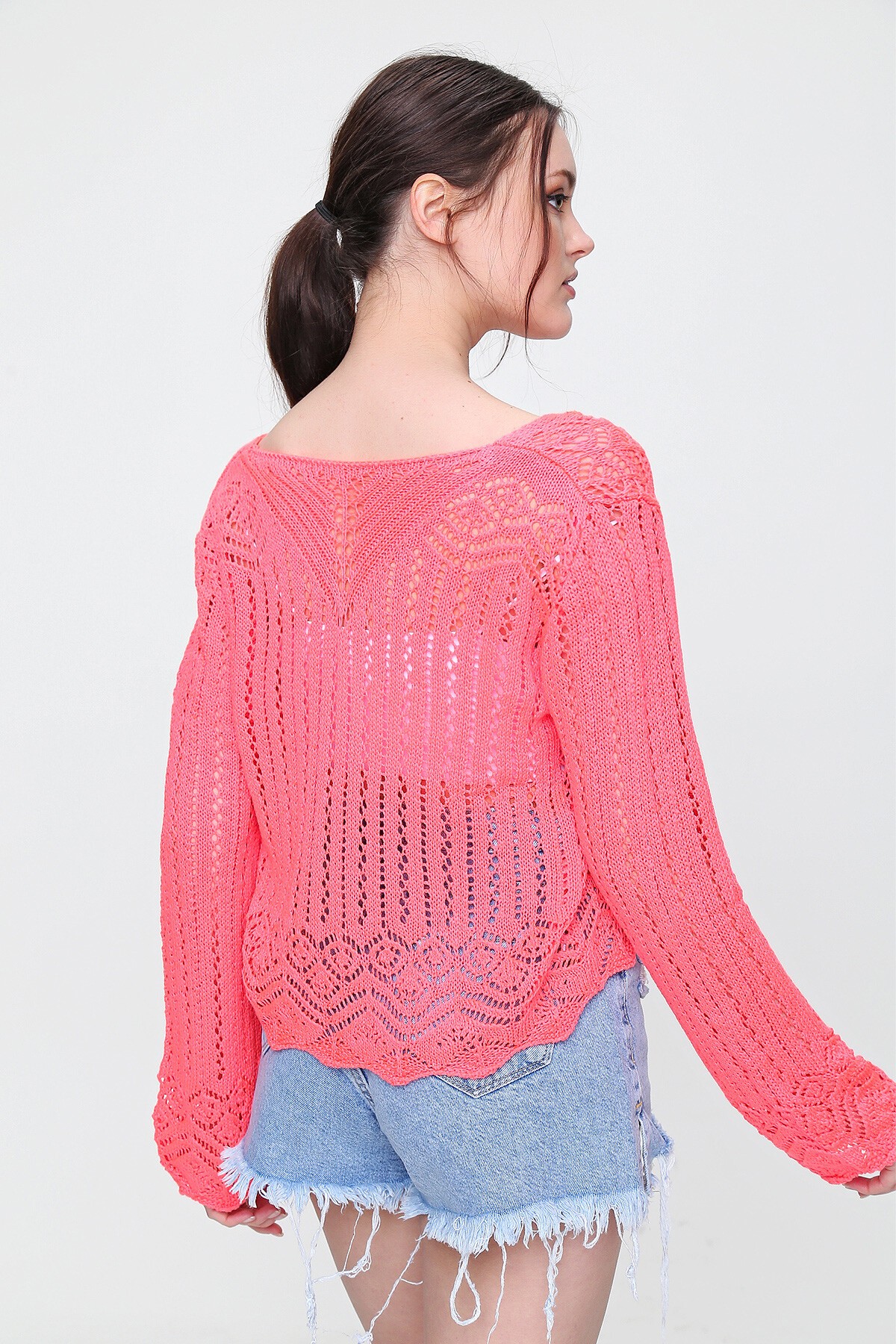 V Yaka Ajurlu Mevsimlik Triko Bluz ESQ0010