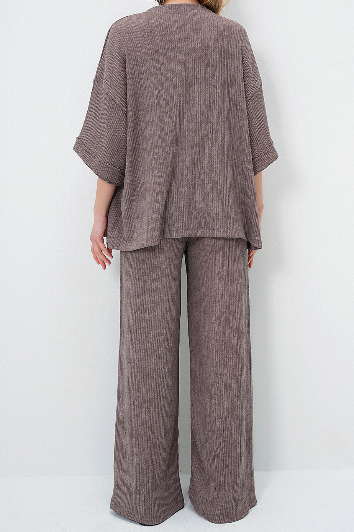 Vizon Duble Kol Bürümcük Kumaş Yazlık Kimono Ve Pantolon Takım