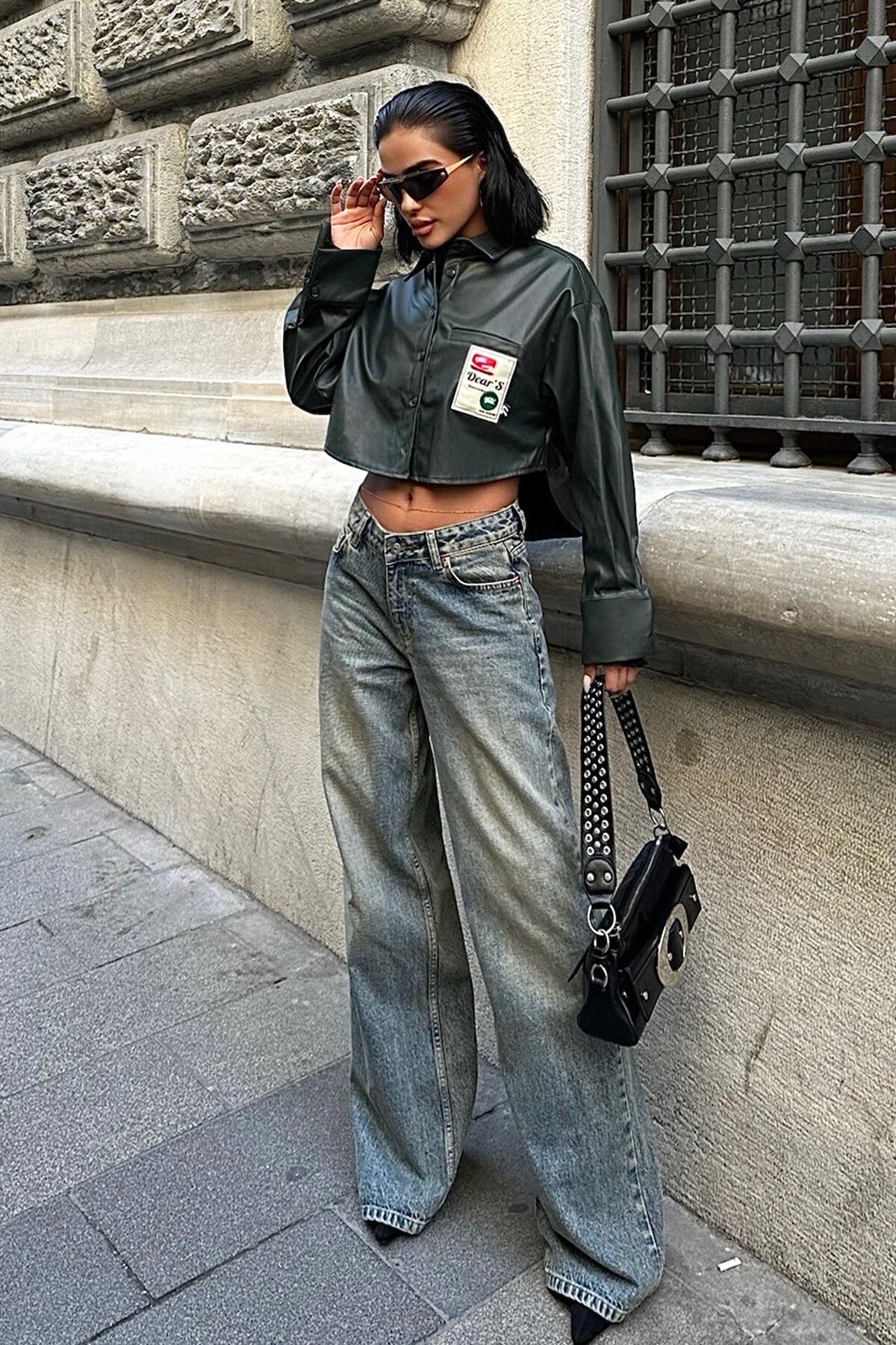 Yeşil Armalı Suni Deri Ceket