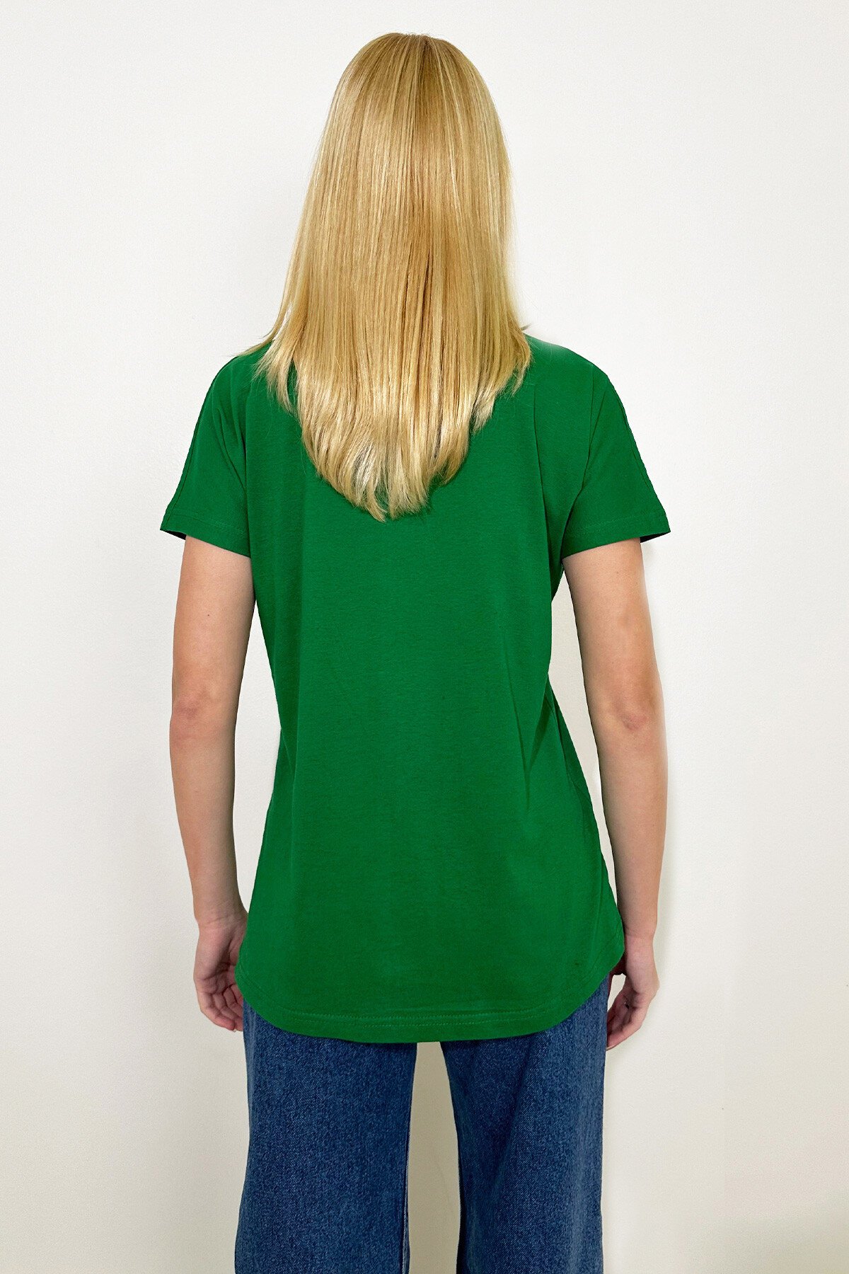 Yeşil V Yaka Basic T Shirt