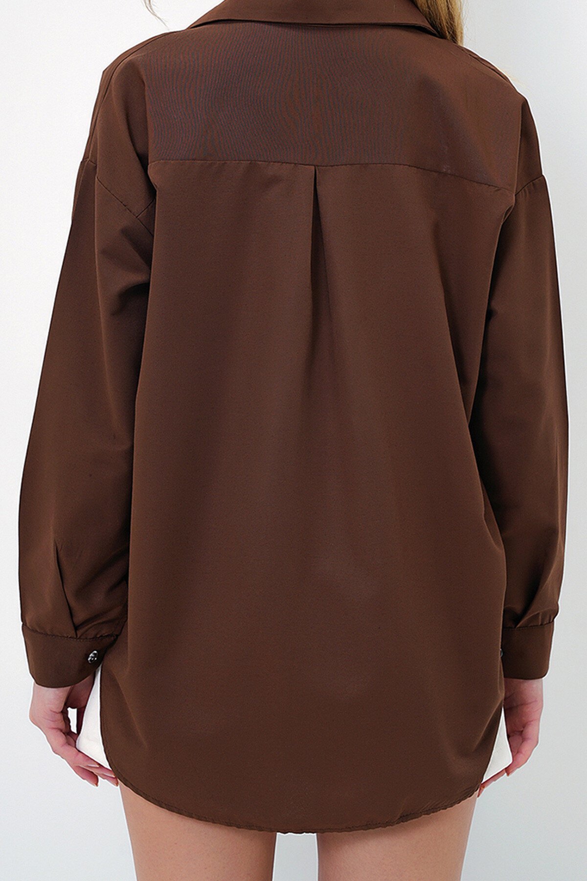 Acı Kahve Oversize Uzun Dokuma Gömlek