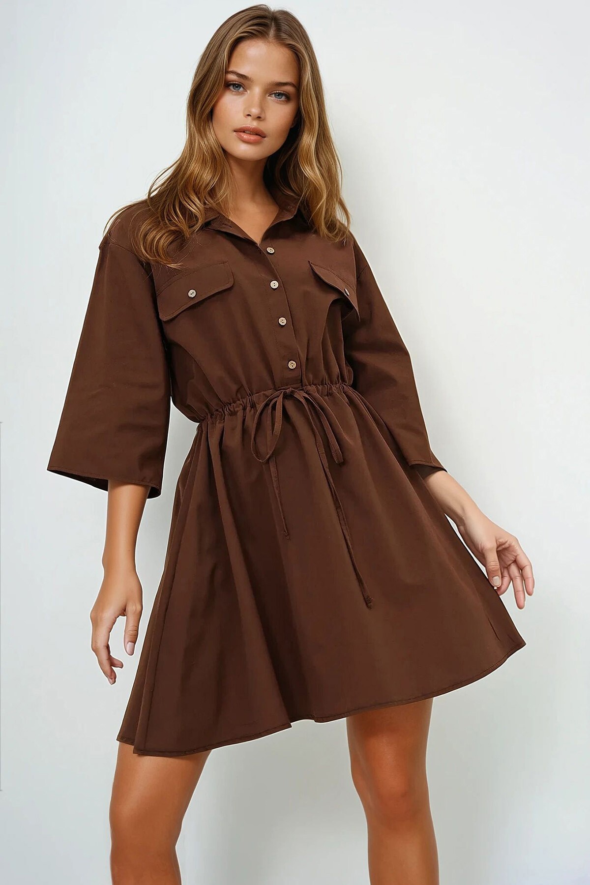 Acı Kahve Safari Dokuma Gömlek Elbise