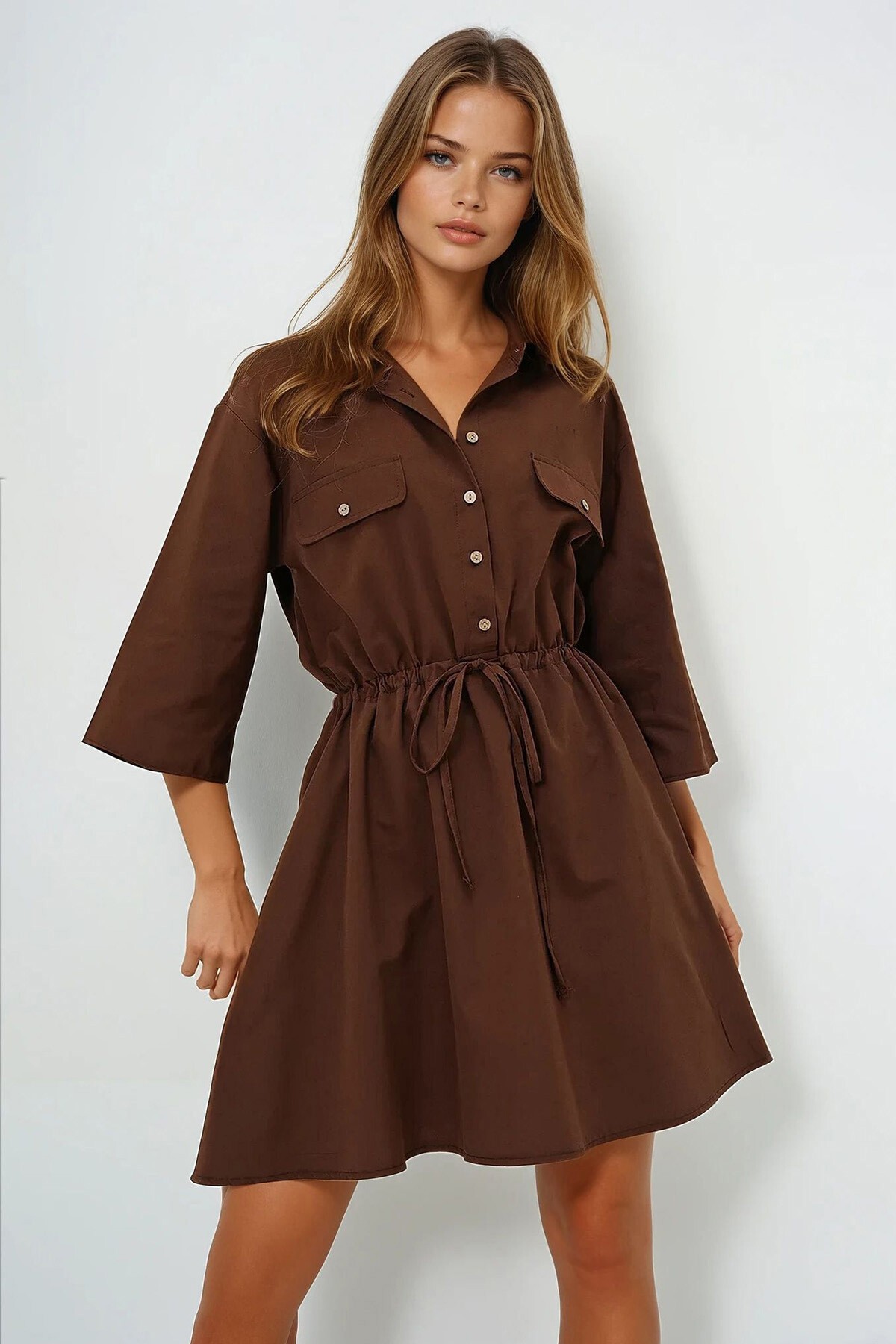 Acı Kahve Safari Dokuma Gömlek Elbise