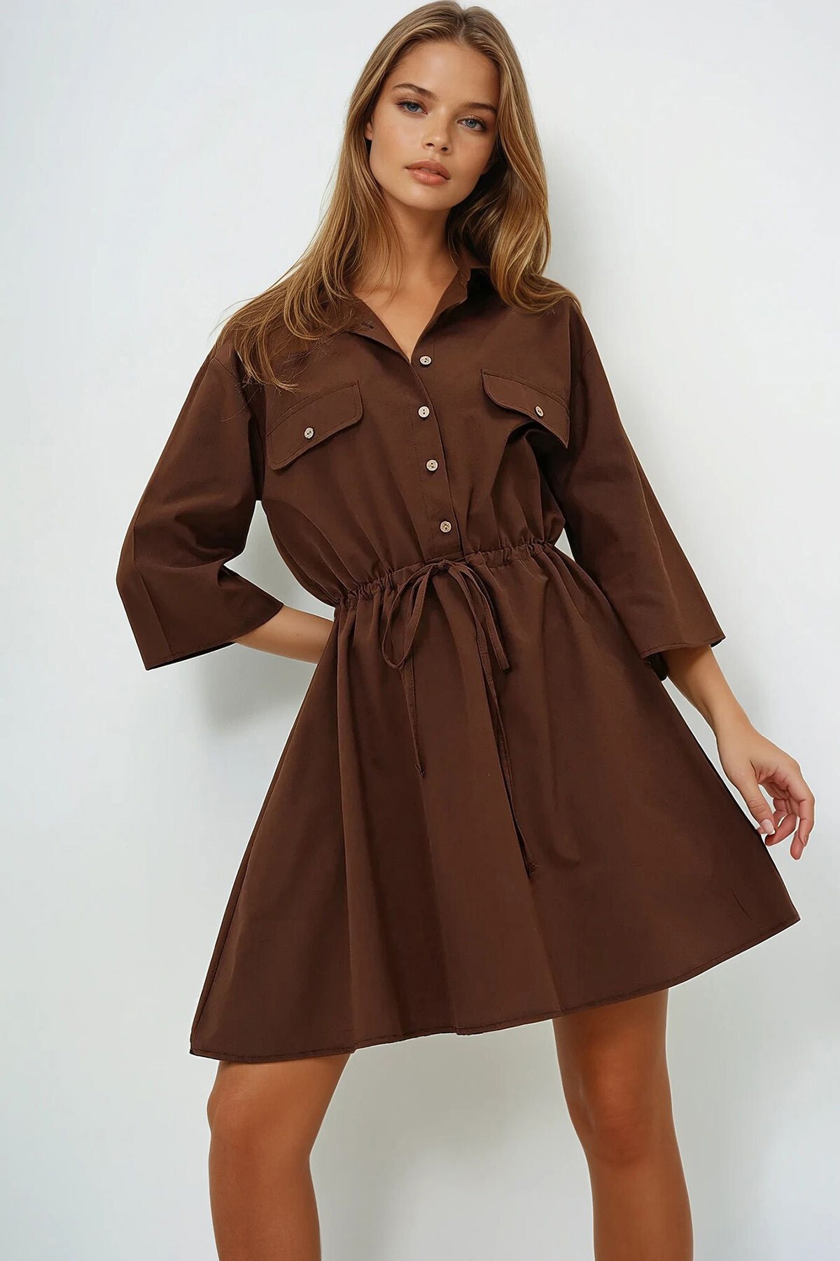 Acı Kahve Safari Dokuma Gömlek Elbise