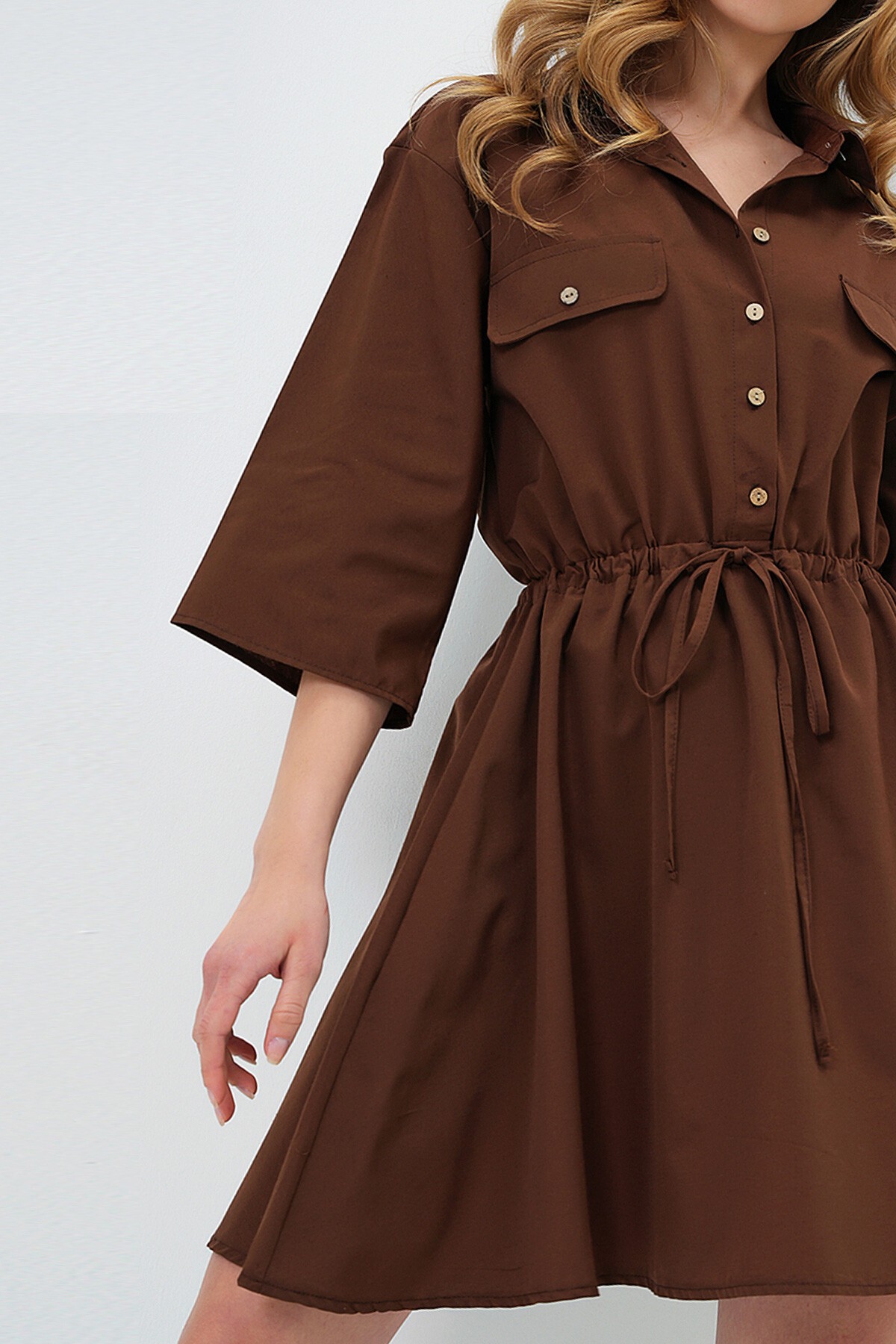 Acı Kahve Safari Dokuma Gömlek Elbise