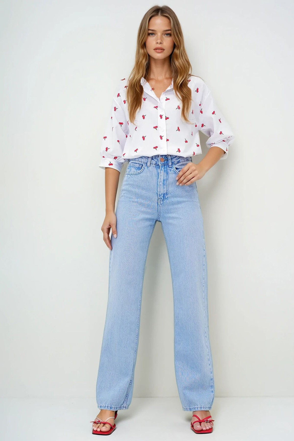 Açık Mavi Yüksek Bel Palazzo Jean Pantolon