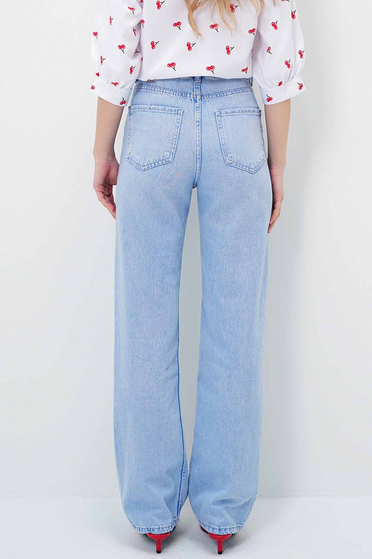 Açık Mavi Yüksek Bel Palazzo Jean Pantolon