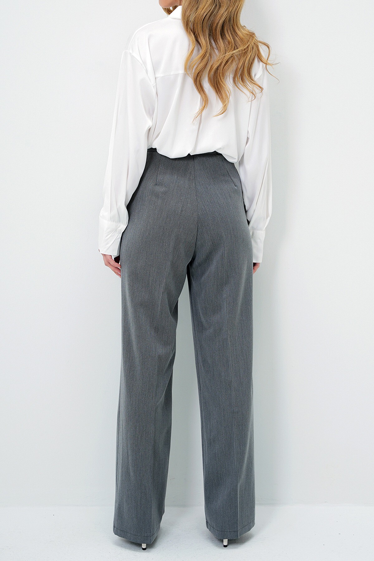 Antrasit Pileli Çift Cepli Palazzo Pantolon