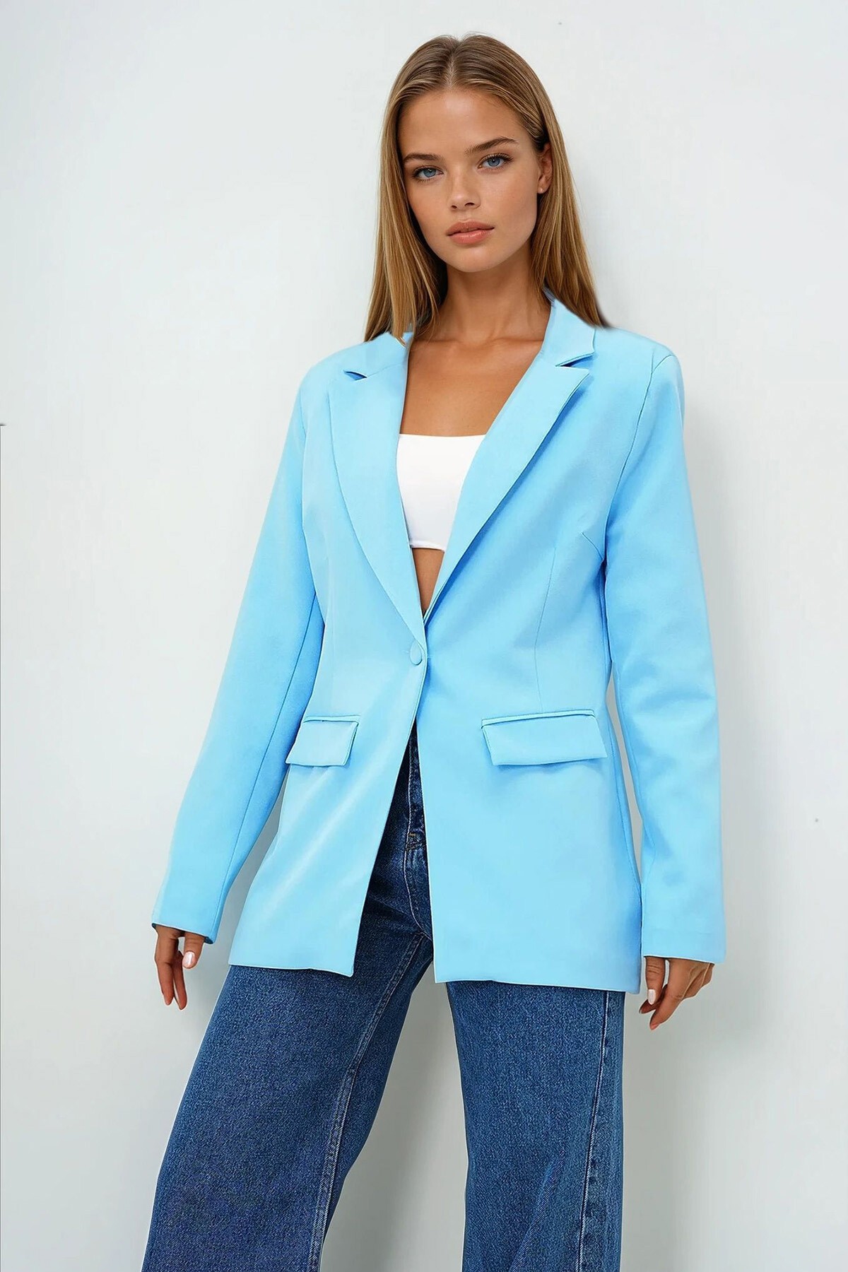 Bebe Mavi İçi Astarlı Tek Düğmeli Blazer Ceket