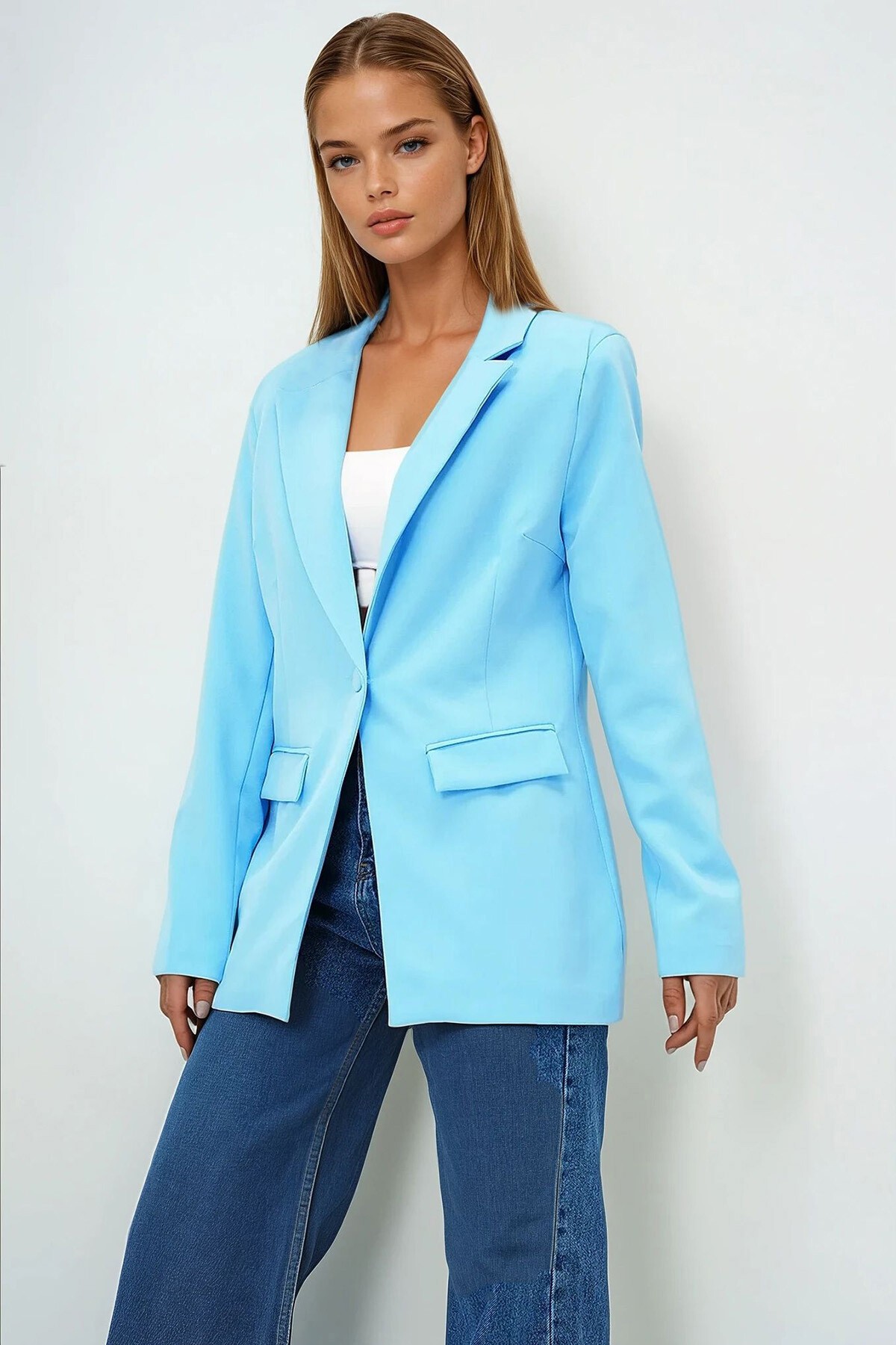 Bebe Mavi İçi Astarlı Tek Düğmeli Blazer Ceket