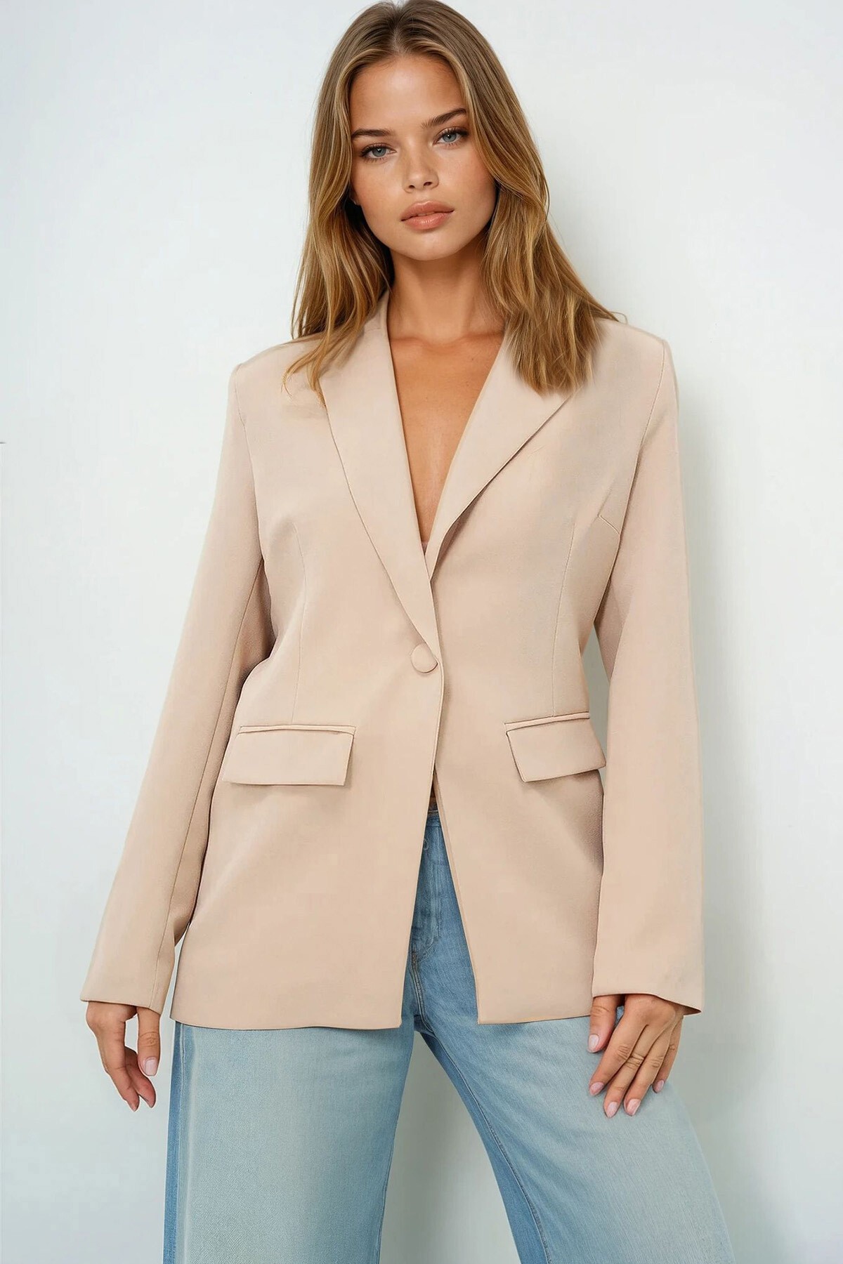 Bej İçi Astarlı Tek Düğmeli Blazer Ceket