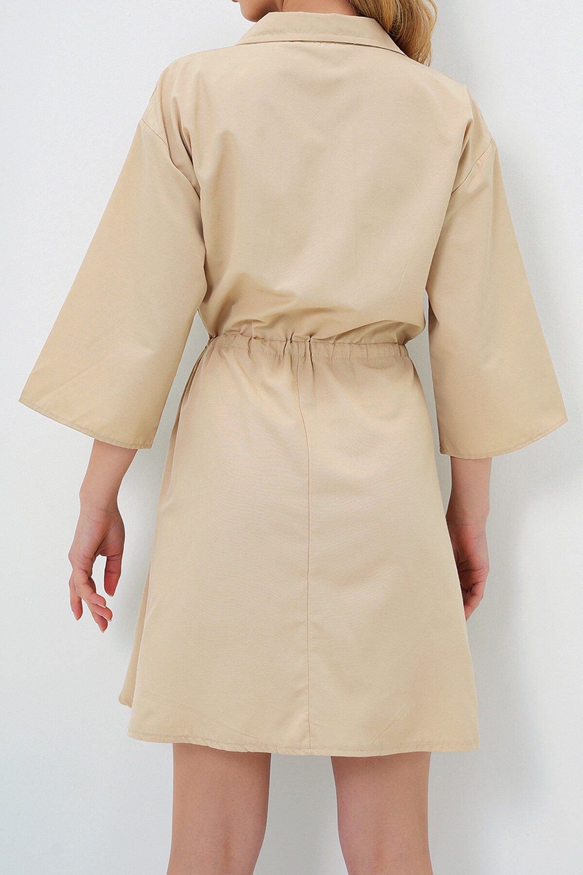 Bej Safari Dokuma Gömlek Elbise