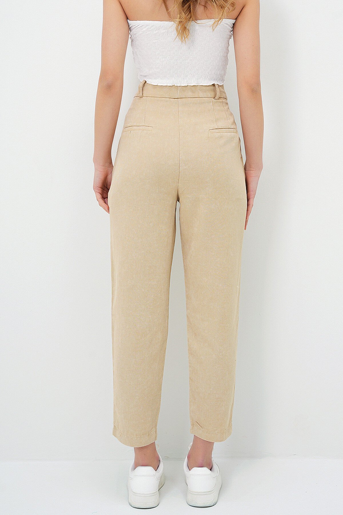 Bej Soluk Efektli Çift Cepli Havuç Pantolon