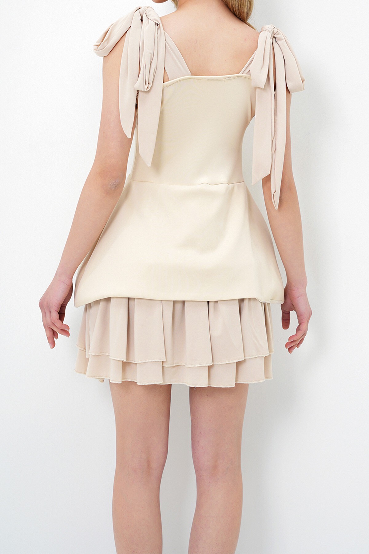 Bej Tasarım Mini Elbise