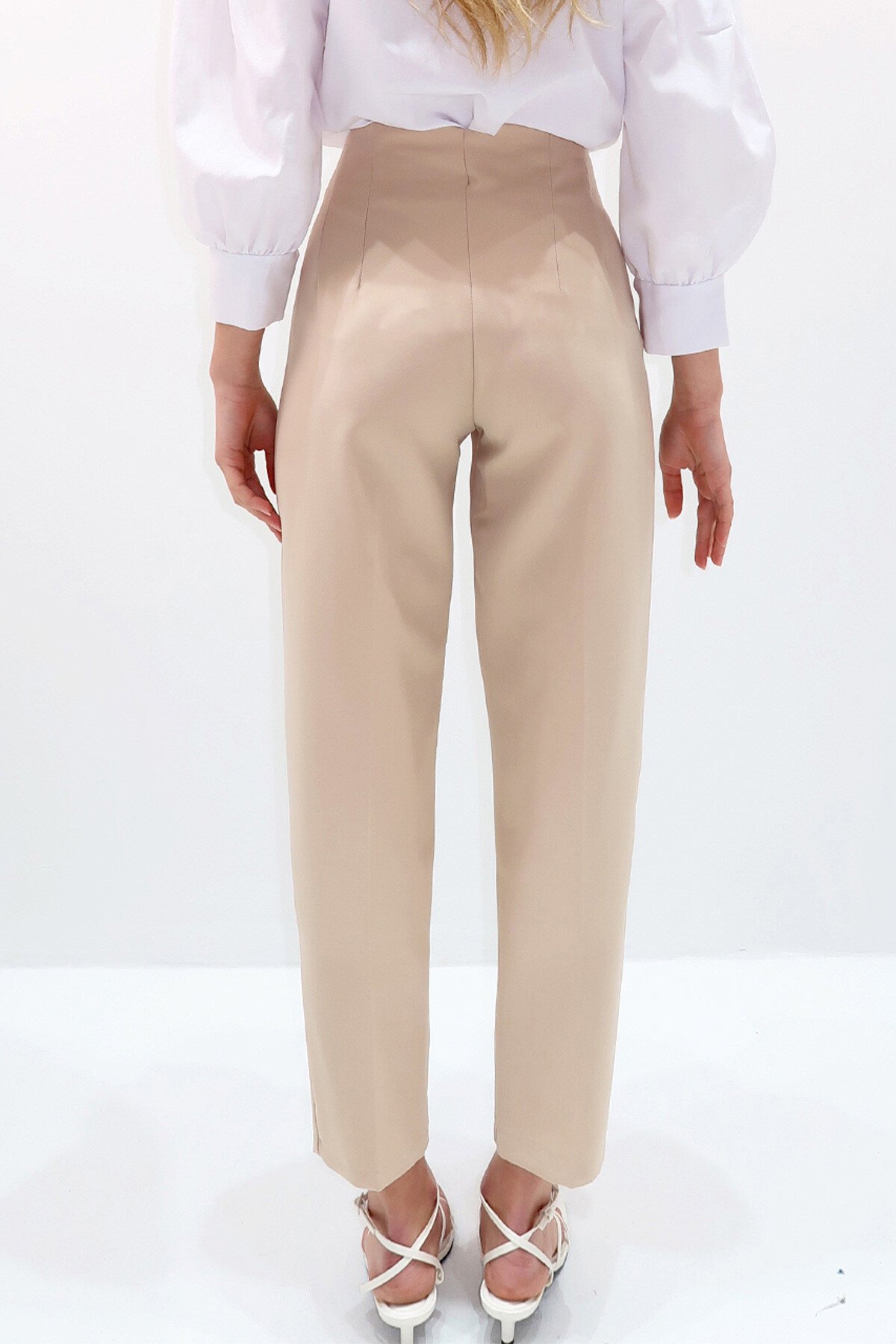 Bej Yüksek Bel Havuç Pantolon