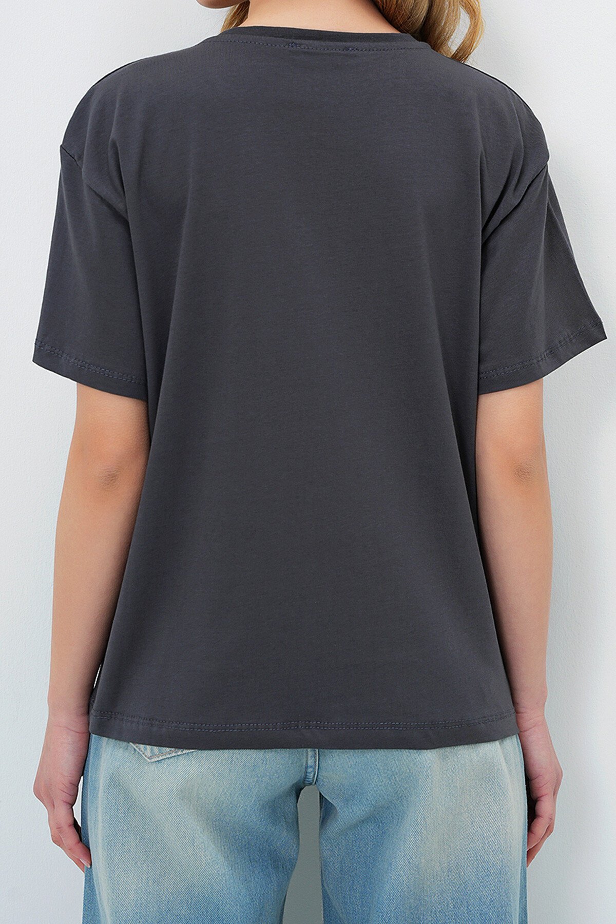 Beyaz Antrasit 2Li Paket Bisiklet Yaka Basic T Shırt