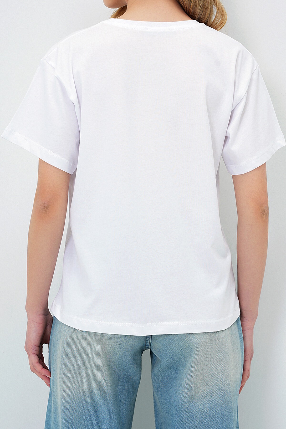 Beyaz Antrasit 2Li Paket Bisiklet Yaka Basic T Shırt