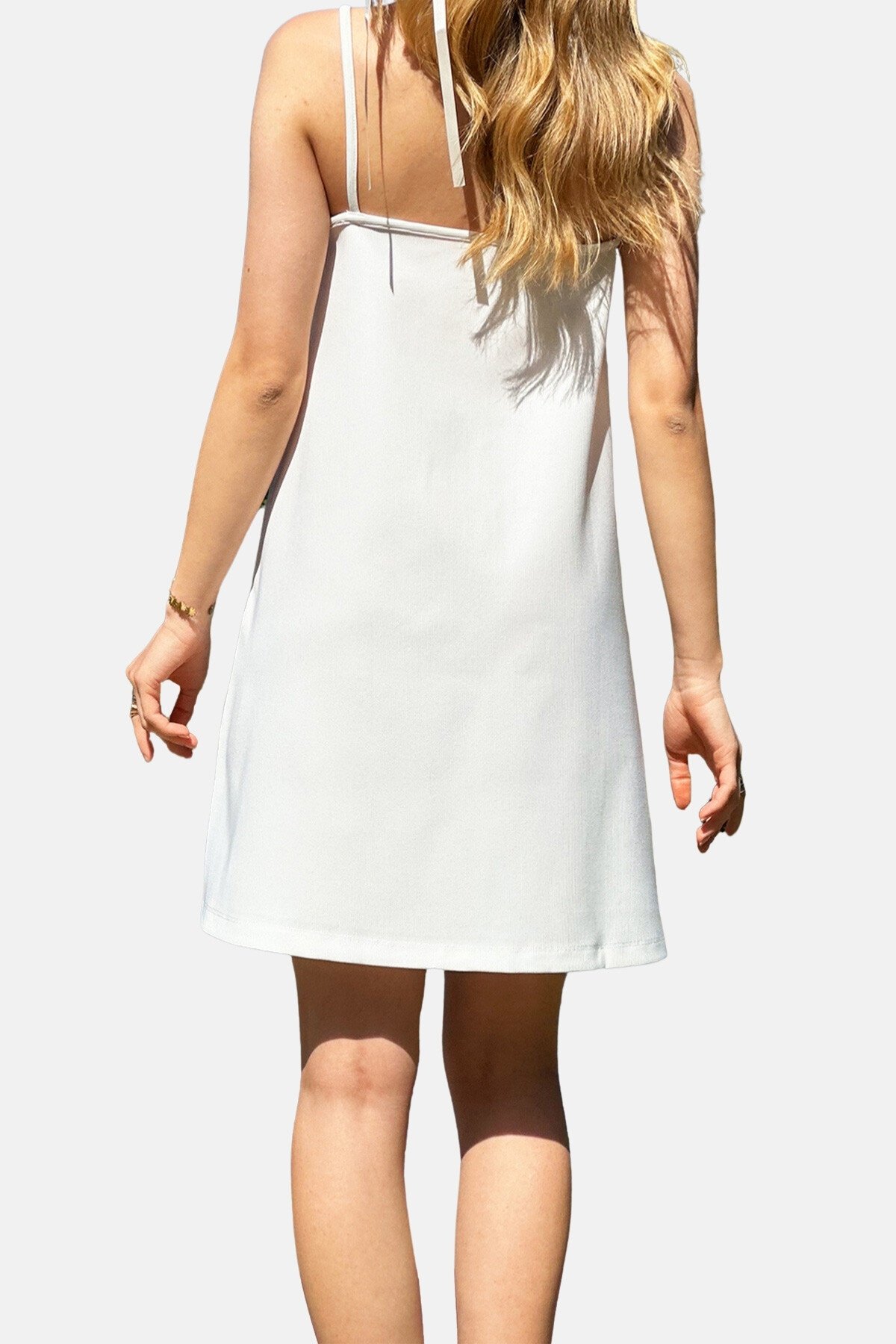 Beyaz Askılı Mini Elbise
