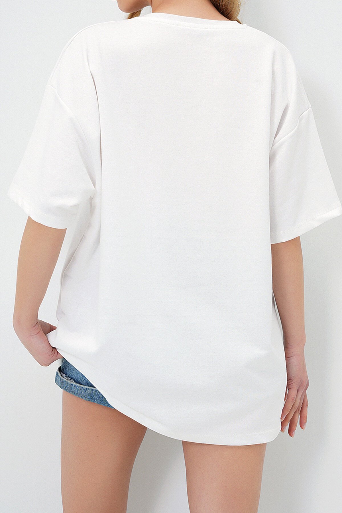 Beyaz Bisiklet Yaka 1997 Baskılı Oversize T Shırt