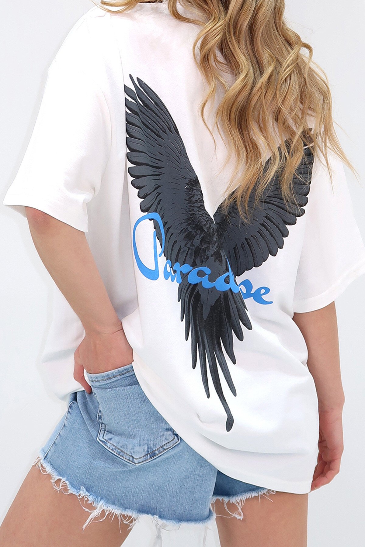 Beyaz Bisiklet Yaka 2 İplik Unisex Önü Baskılı T Shirt