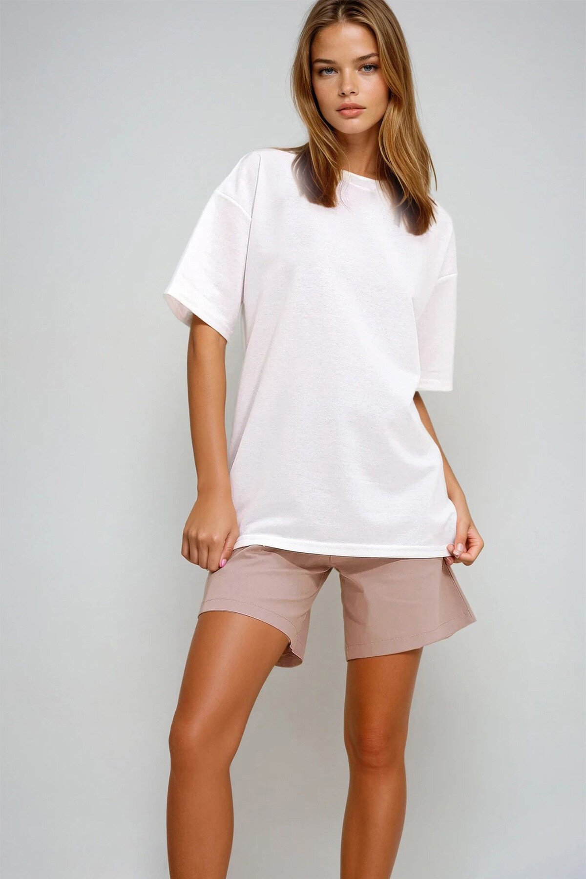 Beyaz İki İplik Oversize Unisex T Shirt